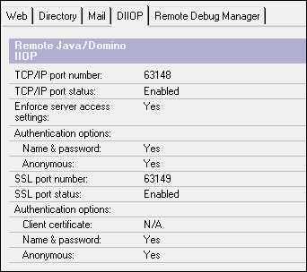 Server document - DIIOP tab