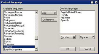 Content Language dialog box