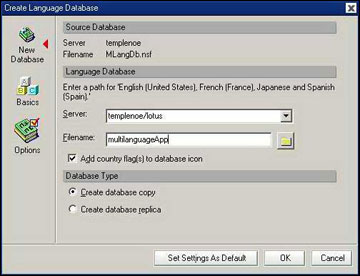 Create Language Database dialog box