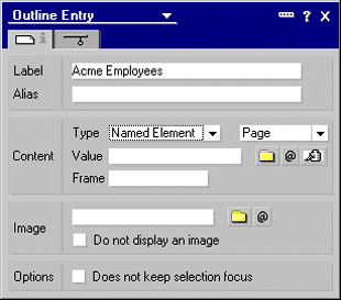 Outline Entry properties: Named Element in the Type field