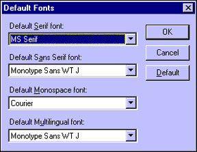 Default fonts dialog box