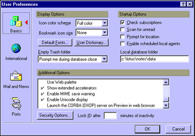 User Preferences dialog box