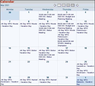 Calendar view, showing rolled-up calendars