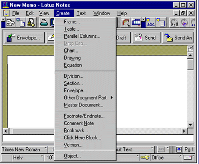 New Memo, Create menu