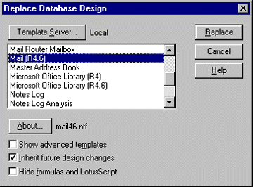 Replace Database Design dialog