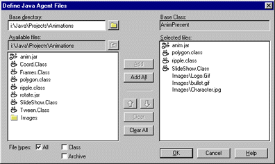 Define Java Agent Files dialog