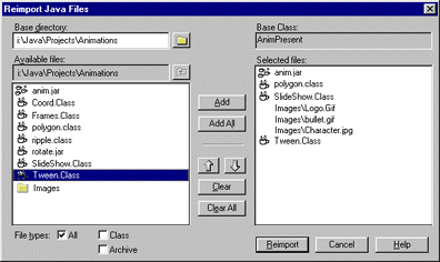 Reimport Java Files dialog