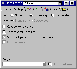 The properties for Column 1