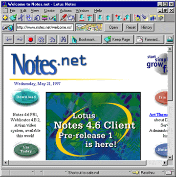 The front page of Notes.net in the Notes client