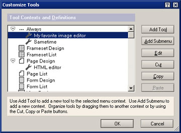 Customize Tools dialog