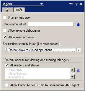 Agents property box, showing "Allow user activation" option