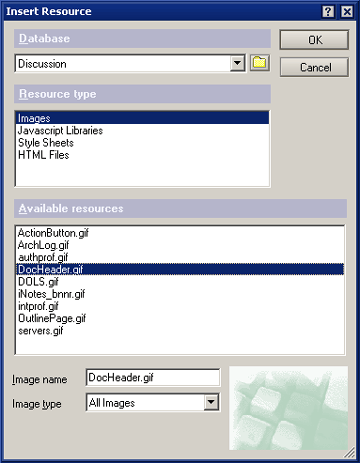 Insert Resource dialog