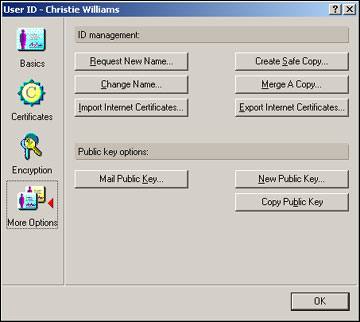 More Options panel of the User ID dialog box
