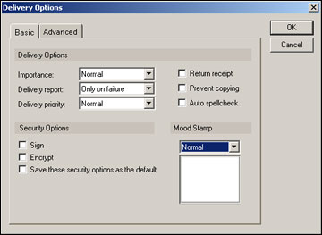 Delivery Options dialog box