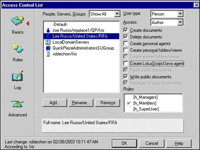 ACL dialog box with correct name
