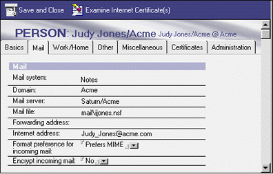 Person document, Mail tab