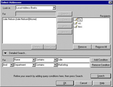 Select Addresses dialog box