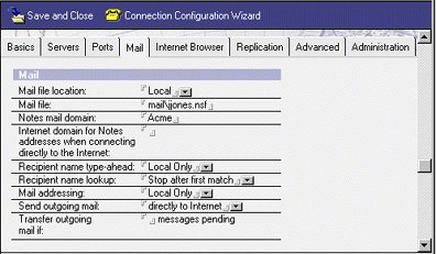 Location document, Mail tab