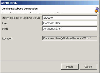 Domino Database Connection dialog box