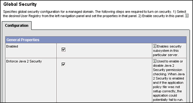 WebSphere Global Security settings