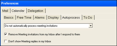 Calendar Preferences AutoProcess tab
