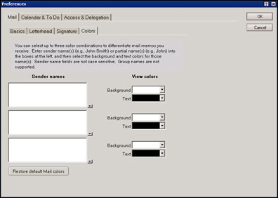 Preferences -- Mail -- Colors dialog box