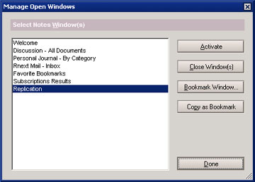 Windows menu dialog box