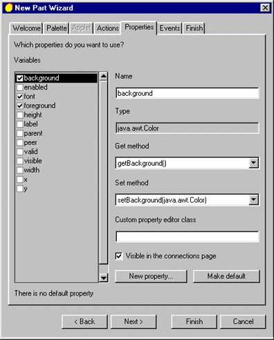 New Part Wizard, Properties tab