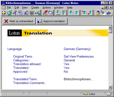 "Set View Preferences" term, German translation