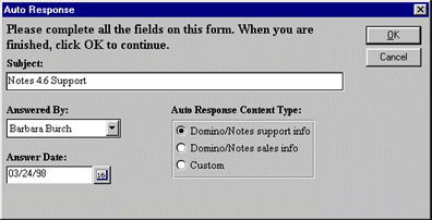 Auto Response dialog