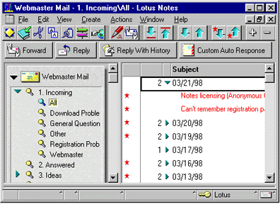 Webmaster Mail, Incoming\All view