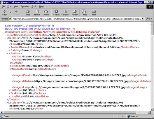 XML sample from Amazon.com