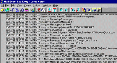 Mail Routing Events in the Notes Log view