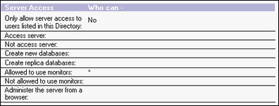 Server Access fields