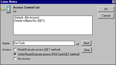 Access control list for files on server
