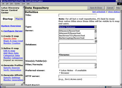 Data Repository form for Domino databases