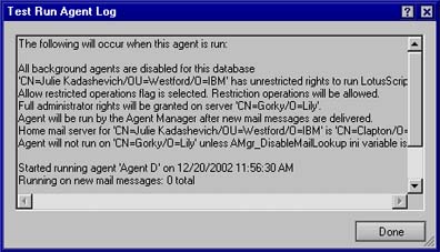 Agent Test log