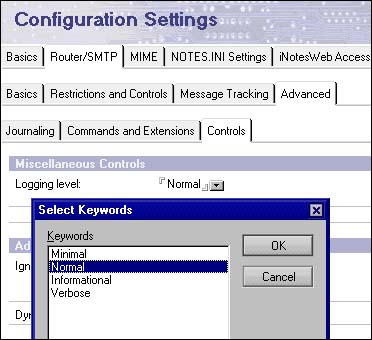 Logging level setting