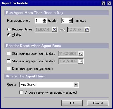 Agent Schedule dialog box