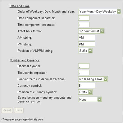 Date, time, number, and currency settings