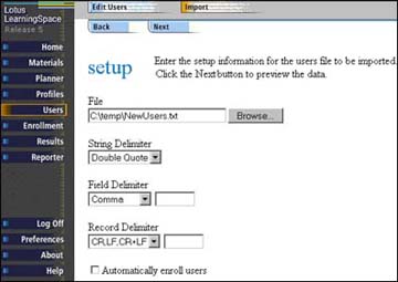 The Setup page
