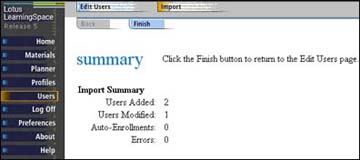 The summary page