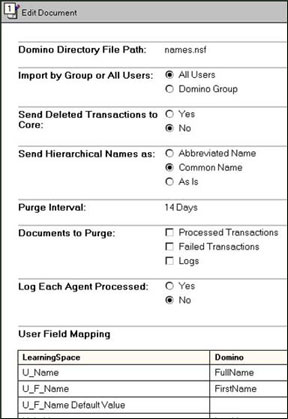 Domino User Import database's Settings page
