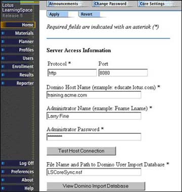 The Server Access Information section