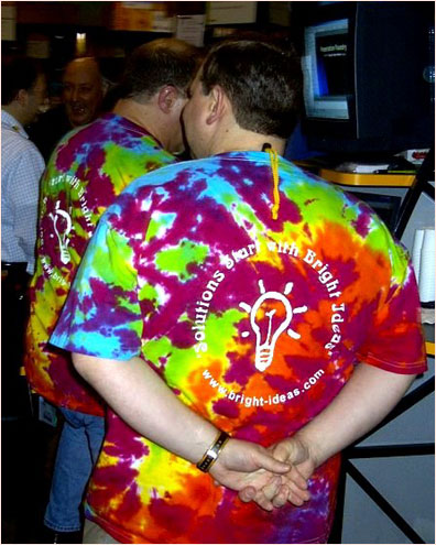 Erik Werfel, senior developer for Bright Ideas Software in Edison, NJ, lit up the Product Showcase in a high-wattage T shirt.