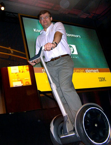 Scott "Turtle" Wenzel, the proprietor of the Totally Unofficial Gonzo Lotusphere Page, led a breakout session on the code behind his Domino-driven site—and made the highest-tech entrance and exit of the day on his Segway transporter.