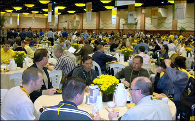 A Lotusphere luxury: breakfast is served—not in a tent, but indoors in the huge new Pacific Hall of the Dolphin Hotel.