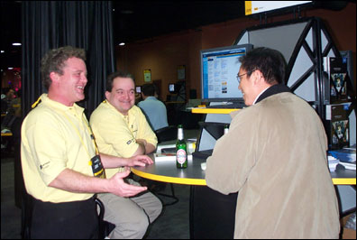 Moe Peabody and Kevin Giles man the LDD pedestal in the Product Showcase.