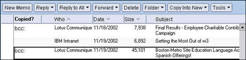 Copied column in Inbox folder
