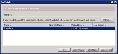 No Match dialog box